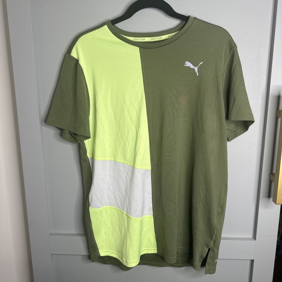 PUMA Ignite Men's Tee Size L Green Short Sleeve T-Shirt - Picture 1 of 8